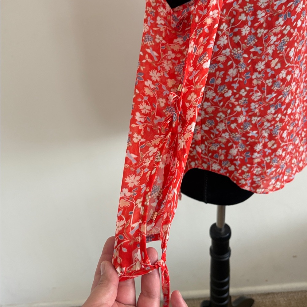 Veronica Beard 100% Silk Floral Blouse Size 2 Orange Blue White - Picture 6 of 8